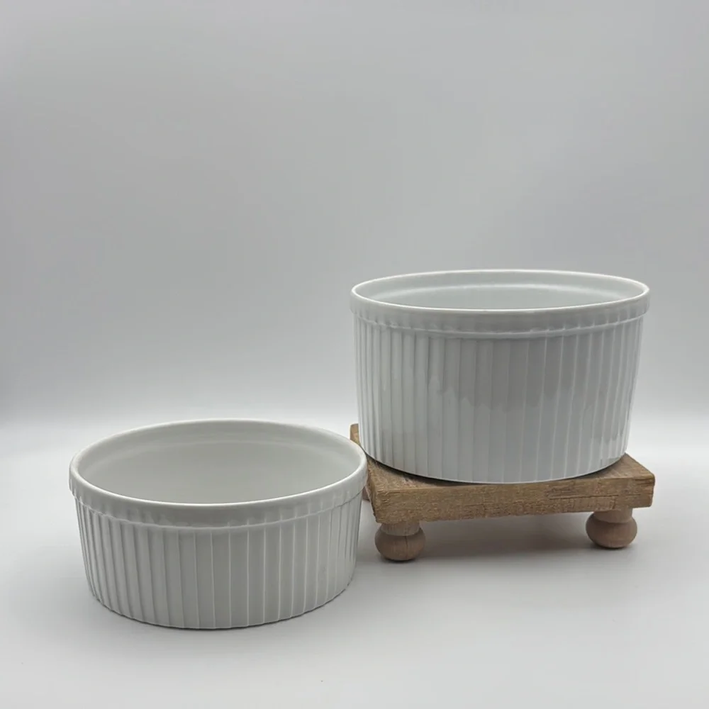 Pillivuyt Pleated White Ribbed Porcelain Souffles‎ Lot of 2